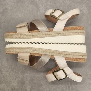 Brioso Sandals 9.5 Tan Gold Cream Leather Fairdene Arch Support Platform New$135